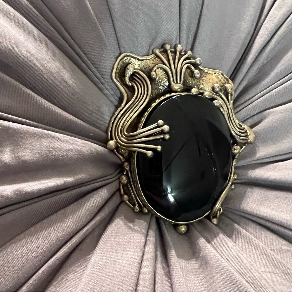 Vintage Mixed Metal Black Onyx Hecho En Brutalist Artisan Broach/Pendant - Picture 4 of 9